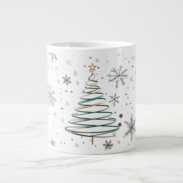 Caneca De Café Grande Mug de Árvore de Natal Elegante (Frente)
