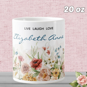 Caneca De Café Grande Mug de Especialidade Floral de 20 oz com Aquarela