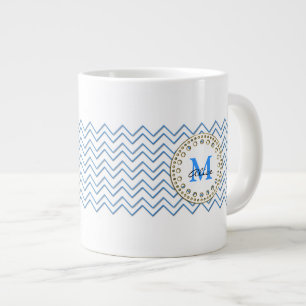Caneca De Café Grande Mug de padrão Chevron azul branco