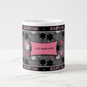CANECA DE CAFÉ GRANDE MUG DE SOPA JUMBO - PINK/PRETO/PRATA