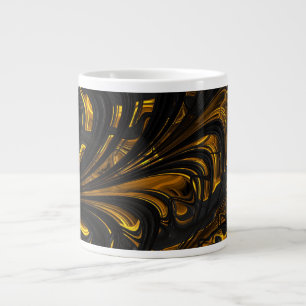 Caneca De Café Grande Mug - F1489 "Dourado Fluxo Preto"