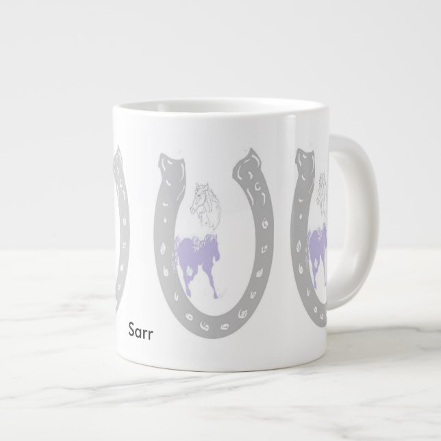 Caneca De Café Grande Mug/Ferradura com Cavalos (Frente Esquerda)