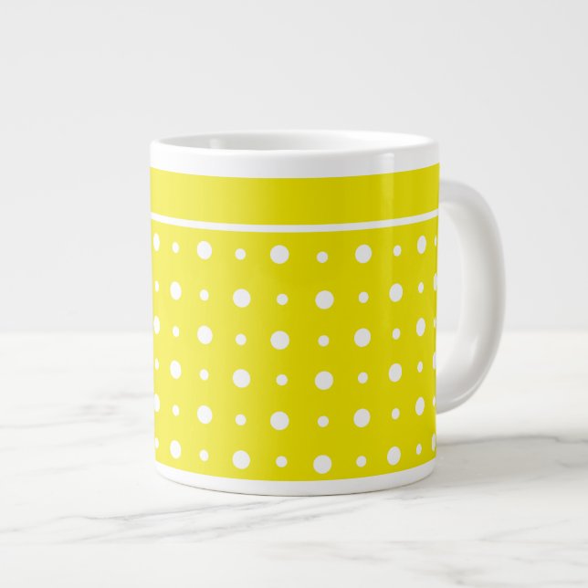 Caneca De Café Grande Mug Jumbo Amarelo-limão, Bolinhas brancas (Frente Esquerda)