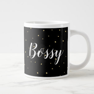 Caneca De Café Grande Mug - Pontos Dourados Bossy Confetti Black