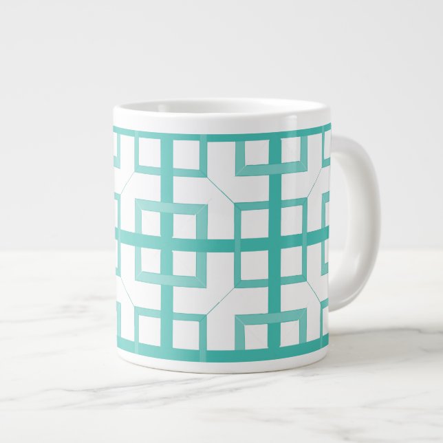Caneca De Café Grande Mug - Quadrados de Aqua Tecidos (Frente Esquerda)