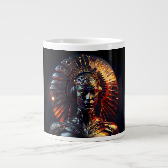 Caneca De Café Grande Mulher alienígena com endereço de metal (Frente)