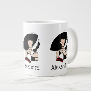 Caneca De Café Grande Mulher Art Déco Vintage Usando Luvas de Chapéu Col