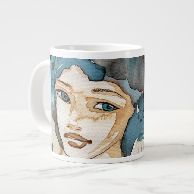 Caneca De Café Grande Mulher Azul (Frente Esquerda)