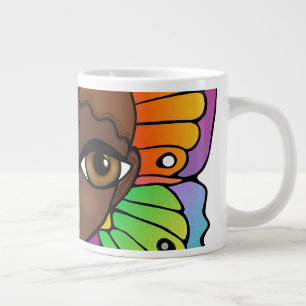Caneca De Café Grande Mulher com borboletas brilhantes e coloridas