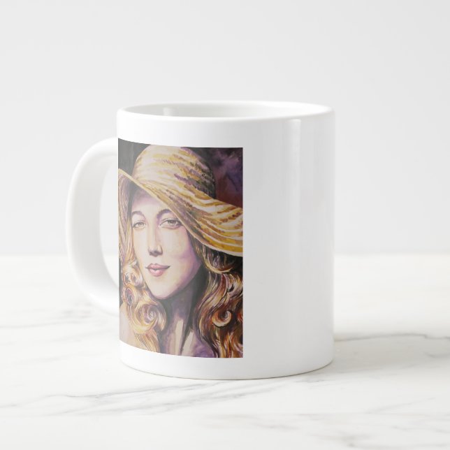 Caneca De Café Grande Mulher com chapéu (Frente Esquerda)