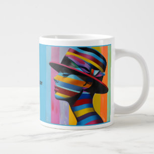Caneca De Café Grande Mulher com chapéu 5 colorido em silhueta marcante