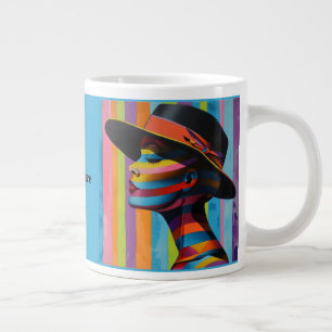 Caneca De Café Grande Mulher com Chapéu Colorido 7 silhueta impressionan