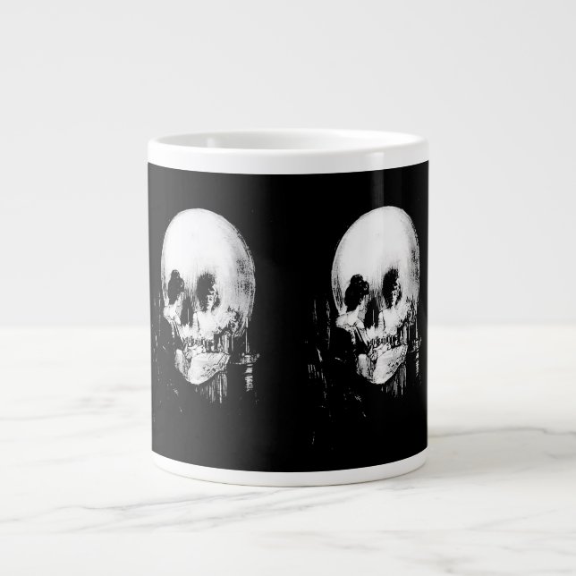 Caneca De Café Grande Mulher com Reflexão do Crânio Halloween Espelhada (Frente)