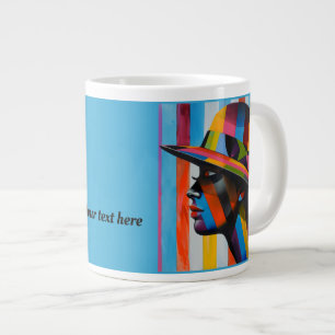 Caneca De Café Grande Mulher na silhueta colorida de bater chapéu