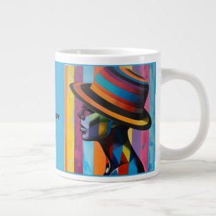 Caneca De Café Grande Mulher na silhueta colorida de chapéu 4