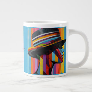 Caneca De Café Grande Mulher na silhueta colorida do chapéu 2