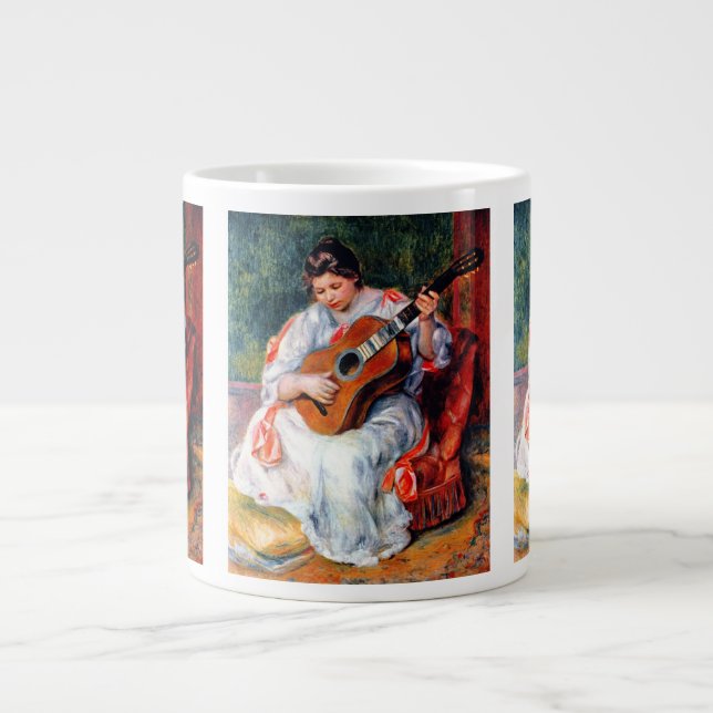 Caneca De Café Grande Mulher Tocando a Guitarra de Pierre Renoir (Frente)