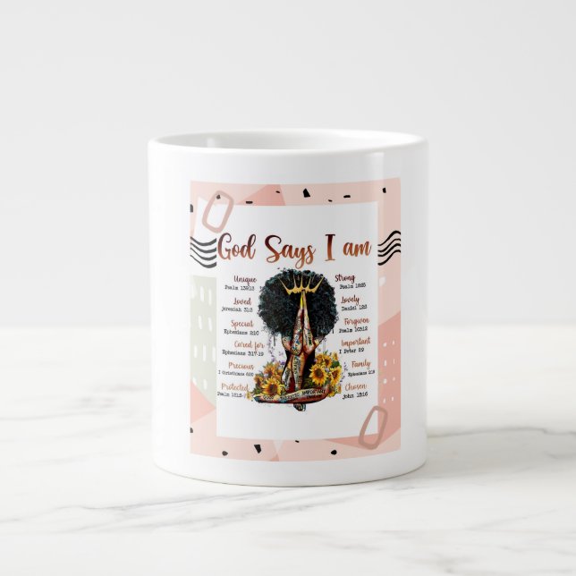 Caneca De Café Grande Mulheres cristãs que rezam rainha negra melanina (Frente)