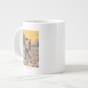 Caneca De Café Grande Mulheres voam pescando no Wyoming