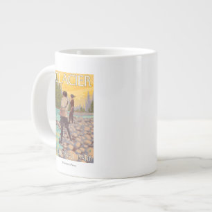 Caneca De Café Grande Mulheres voam pescando - Parque Nacional Glacier,