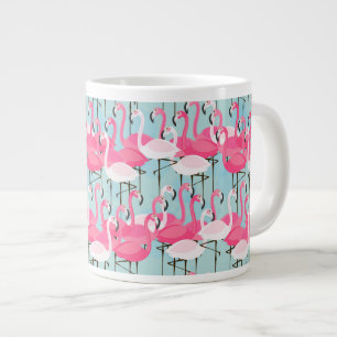Caneca De Café Grande Multidão De Flamingos, Rosa E Branca