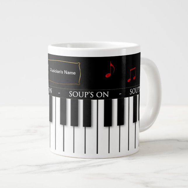 CANECA DE CAFÉ GRANDE MÚSICO JUMBO SOUP MUG - TECLADO PIANO (Frente Esquerda)