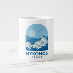 Caneca De Café Grande Mykonos Grécia Arte de Viagem Minimalista Azul 