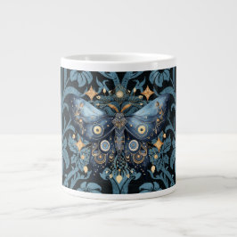 Caneca De Café Grande Mystical Watercolor Blue e Dourada Night Moth