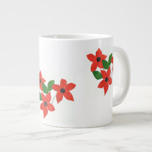 Caneca De Café Grande Na moda White Jumbo Mug com Flores Vermelhas