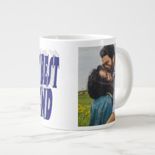 Caneca De Café Grande Namorado Foto com tipografia azul escura