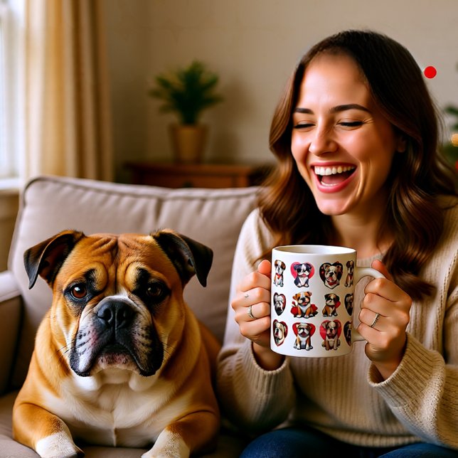 Caneca De Café Grande Namorados Bulldog (Bulldog Love Hearts Valentine Pattern Dog Giant Coffee Mug)