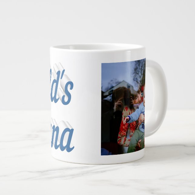 Caneca De Café Grande Nana Photo sea texto azul gigante Coffee Mug (Frente Esquerda)