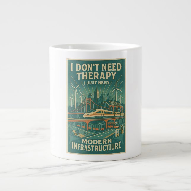 Caneca De Café Grande Não preciso de terapia, preciso de infraestrutura  (Frente)