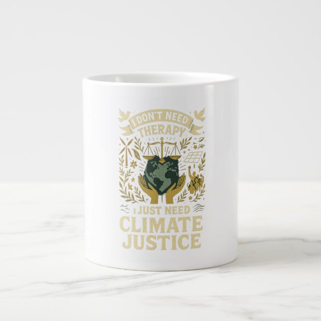 Caneca De Café Grande Não preciso de terapia, só preciso de Justiça Clim (Frente)