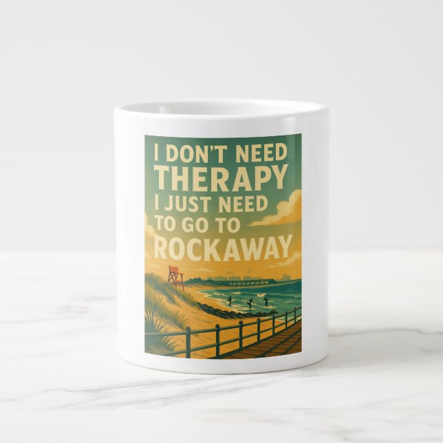 Caneca De Café Grande Não preciso de terapia, só preciso do Rockaway. (Frente)