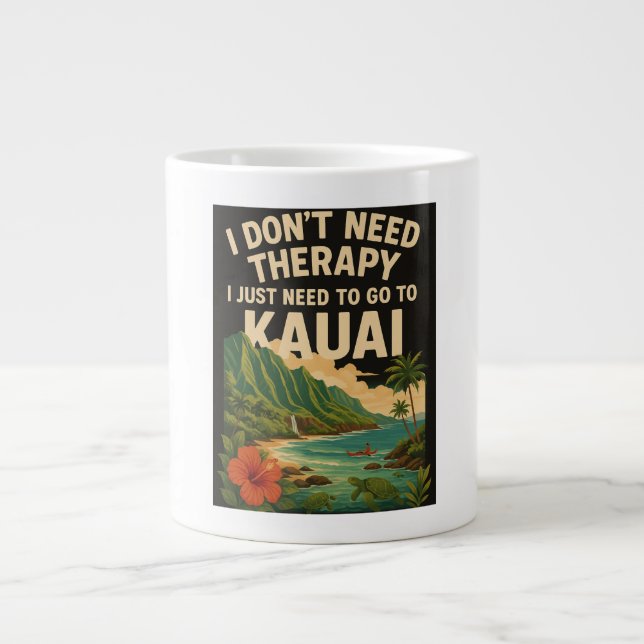 Caneca De Café Grande Não preciso de terapia, só preciso ir para Kauai (Frente)