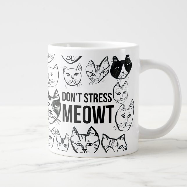 Caneca De Café Grande Não Stress Meowt Engraçado Cat (Direita)