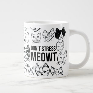 Caneca De Café Grande Não Stress Meowt Engraçado Gato