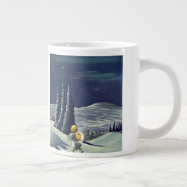Caneca De Café Grande Natais vintages, Anjo da Neve Andando com uma Estr