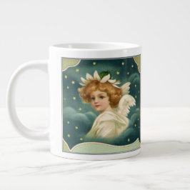 Caneca De Café Grande Natais vintages, Anjo Vitoriano com Estrelas Doura