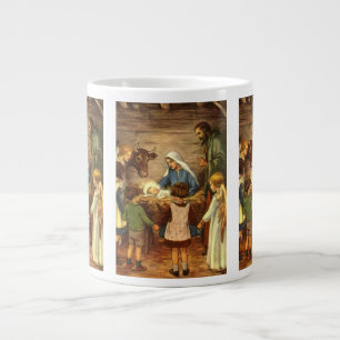 Caneca De Café Grande Natais vintages, Natividade Religiosa com o Bebê 