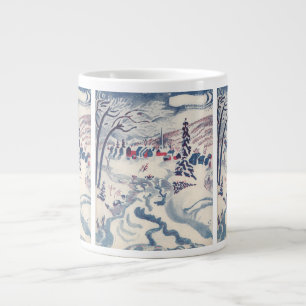 Caneca De Café Grande Natais vintages, paisagem com neve na vila de inve