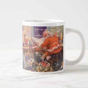 Caneca De Café Grande Natais vintages, Papai Noel com o Workshop Elves