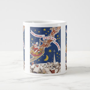 Caneca De Café Grande Natais vintages Papai Noel Com Uma Rena Voadora