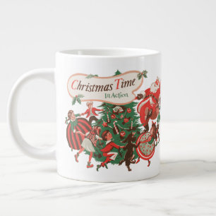 Caneca De Café Grande Natais vintages Papai Noel e Crianças Dançantes