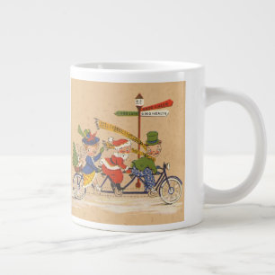 Caneca De Café Grande Natais vintages, Papai Noel Victoriano na biciclet