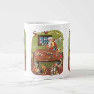 Caneca De Café Grande Natais vintages Papais noeis com Elves no Workshop