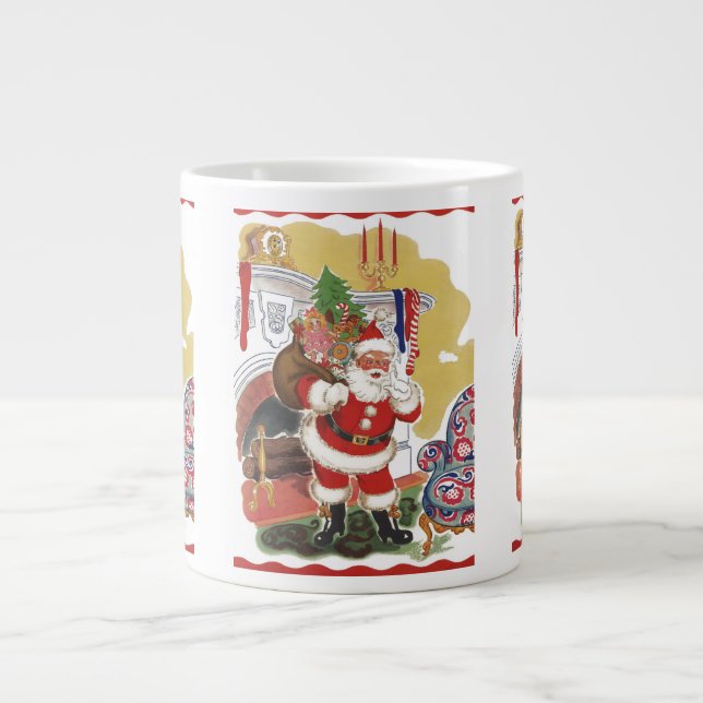 Caneca De Café Grande Natal Antigo, Alegre Papai Noel com Presentes (Frente)