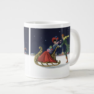 Caneca De Café Grande Natal Antigo, Casal Apaixonado Patinando no Gelo
