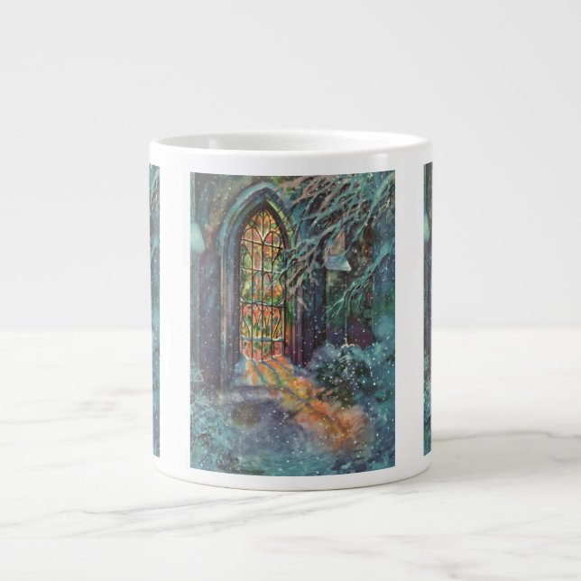 Caneca De Café Grande Natal Antigo Igreja com Vitral (Frente)